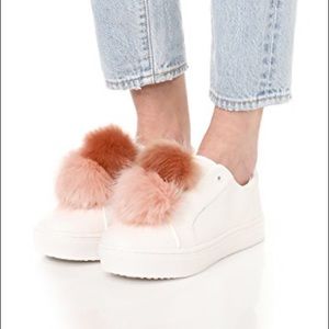 Sam Edelman “Leya” White Leather Pom Pom Sneakers